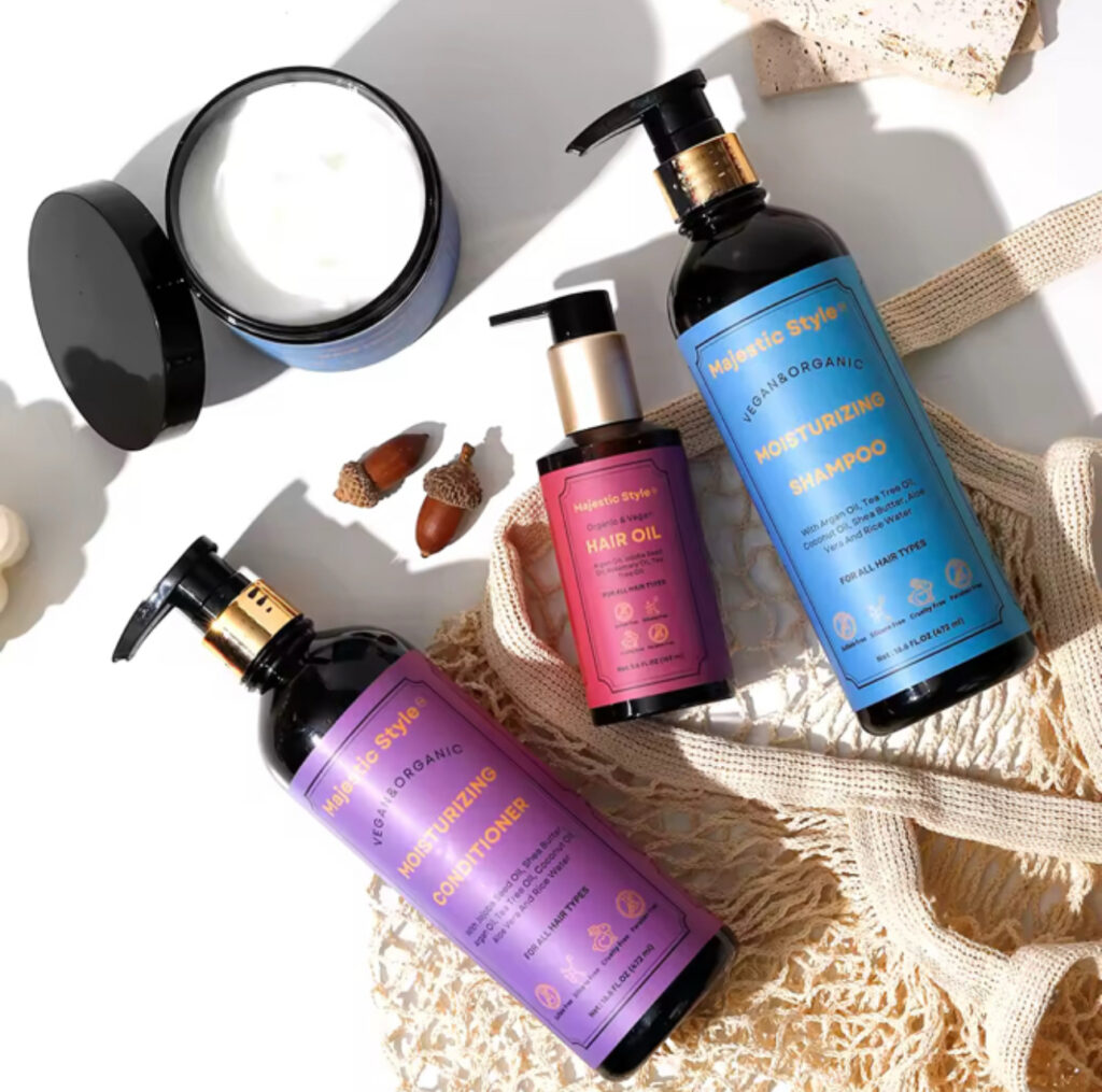 Majestic Style Vegan & Organic Moisturizing Hair Care Set 4 Pcs 16.6 fl oz+5.6 fl oz